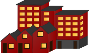 Vektorové ilustrace červené bloku domů a bytů