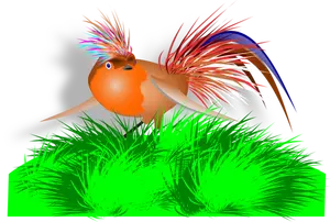 Desenho de pássaro colorido na grama vetorial