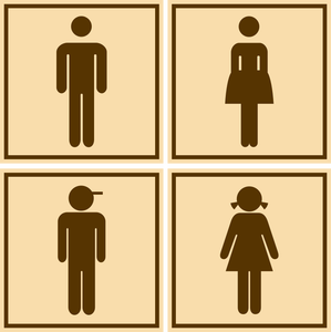 Vector illustraties van bruin mannelijke en vrouwelijke rechthoekige toilet tekenen