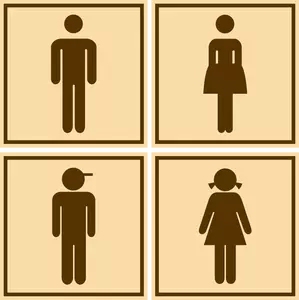 Vector clip art of brown male and female rectangular toilet signs