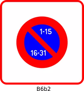 Entering unilateral parking area alternating bi-monthly French road sign vector drawing