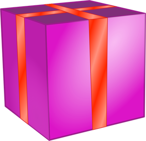 Rosa caja cuadrada con cinta roja prediseñadas de vector