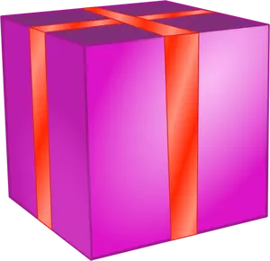 Rosa caja cuadrada con cinta roja prediseñadas de vector