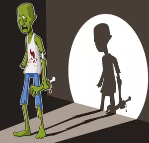 Vektor-Illustration von grünen Zombie im Rampenlicht