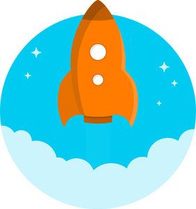 Cartoon orange raket flyger upp vektorritning