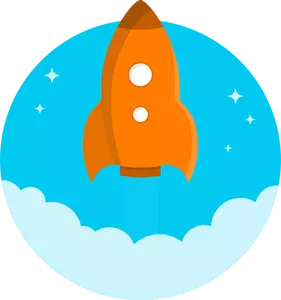 cartoon orange rocket flying up vector drawing