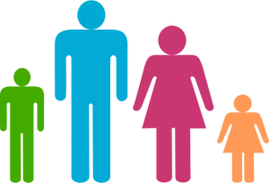 Homme bleu et rose femme avec pictogramme kids
