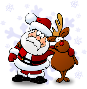 Santa and raindeer color vector illustration