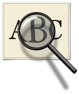 Vector graphics of magnifying glass over piece of paper with letters