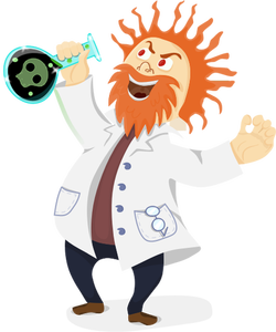 Vector clip art of mad scientist with a retort in his hand
