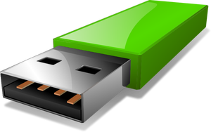 向量剪贴画的便携式绿色 USB 闪存驱动器