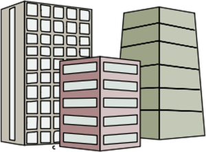 Vector afbeelding van drie hoge stijging gebouwen