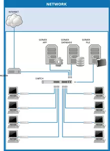 Vector drawing of computer network diagram with cloud