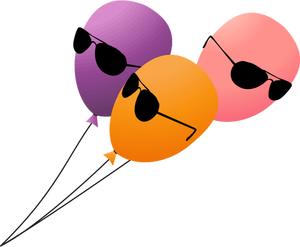 Tre palloni volanti con occhiali da sole in un'illustrazione vettoriale di piombo
