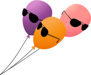Tre palloni volanti con occhiali da sole in un'illustrazione vettoriale di piombo