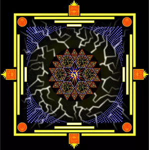 Vector de la imagen del diseño de mandala amarillo, azul y naranja