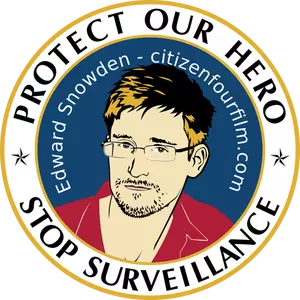 Proteggere la nostra etichetta eroe contro illustrazione vettoriale NSA