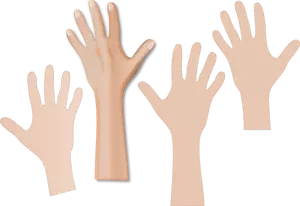 Four hands reaching upwards