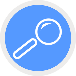 Vector drawing of round blue icon with magnifying glass
