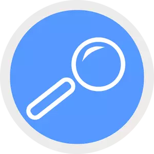 Vector drawing of round blue icon with magnifying glass