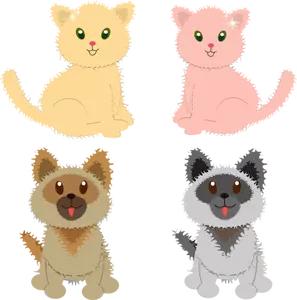 Vector image of puppies and kitties