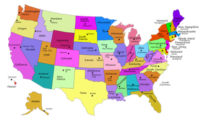राजधानियों के साथ संयुक्त राज्य अमेरिका मानचित्र