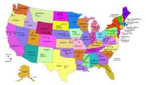 Harta Statele Unite ale Americii cu majuscule