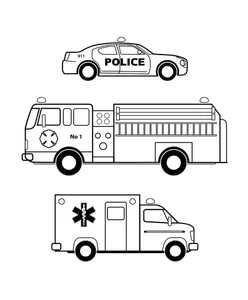 Emergency vehicles in black and white