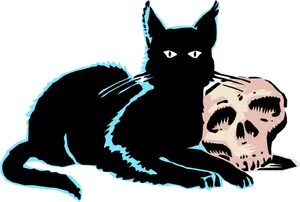 Skalle och svart katt