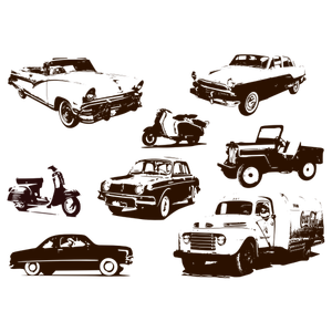 Retro vehicles monochrome silhouettes
