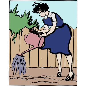 Woman Watering A Garden