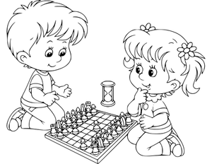 Niño y niña jugando al ajedrez