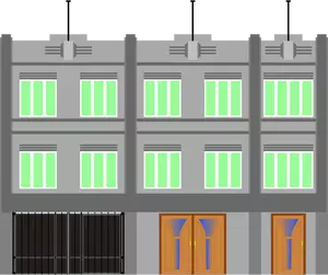 Ilustrasi vektor dari sebuah gedung dengan jendela hijau