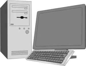 Gambar grayscale konfigurasi komputer desktop