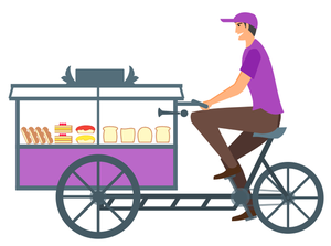 Vendeur de pain avec chariot de cycle