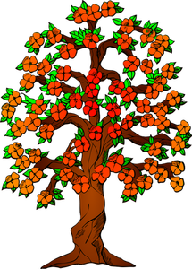 Flores vermelhas em um desenho vetorial de árvore