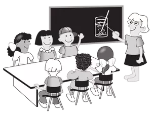 Crianças em ilustração vetorial de sala de aula