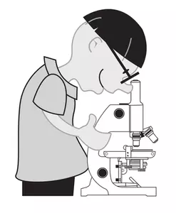 Kind mit einem Mikroskop-Vektor-illustration