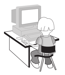 O garoto no ilustração em vetor mesa computador