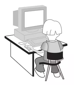 Chico en ilustración de vector de mesa computadora