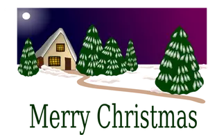 Christmas card with winter scene vector drawing