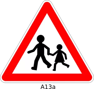 Pejalan kaki menyeberang tanda peringatan lalu lintas jalan vektor grafis