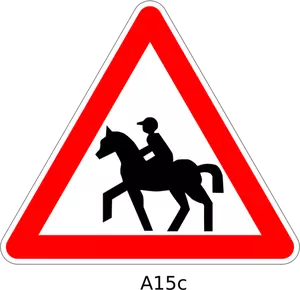 Penunggang kuda pada jalan lalu lintas tanda vektor gambar