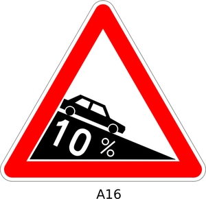 Vector drawing of dangerous descent triangular road sign