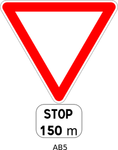 Stop in 150m road sign vector image
