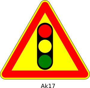 Vector graphics of traffic lights ahead triangular temporary road sign