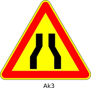 Vector Illustrasjon av veien smalner foran midlertidig trekantet veiskilt