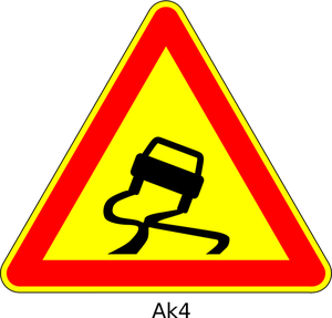 Vector image of slippery road triangular temporary road sign