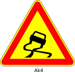 Vector image of slippery road triangular temporary road sign