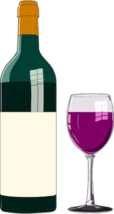Rød vinflaske og glass i vektorgrafikk